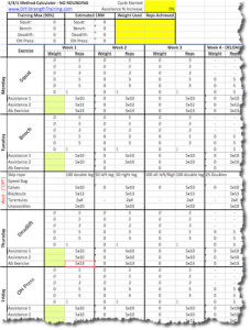 Jim Wendler 5-3-1 Workout Spreadsheet - PORTRAIT